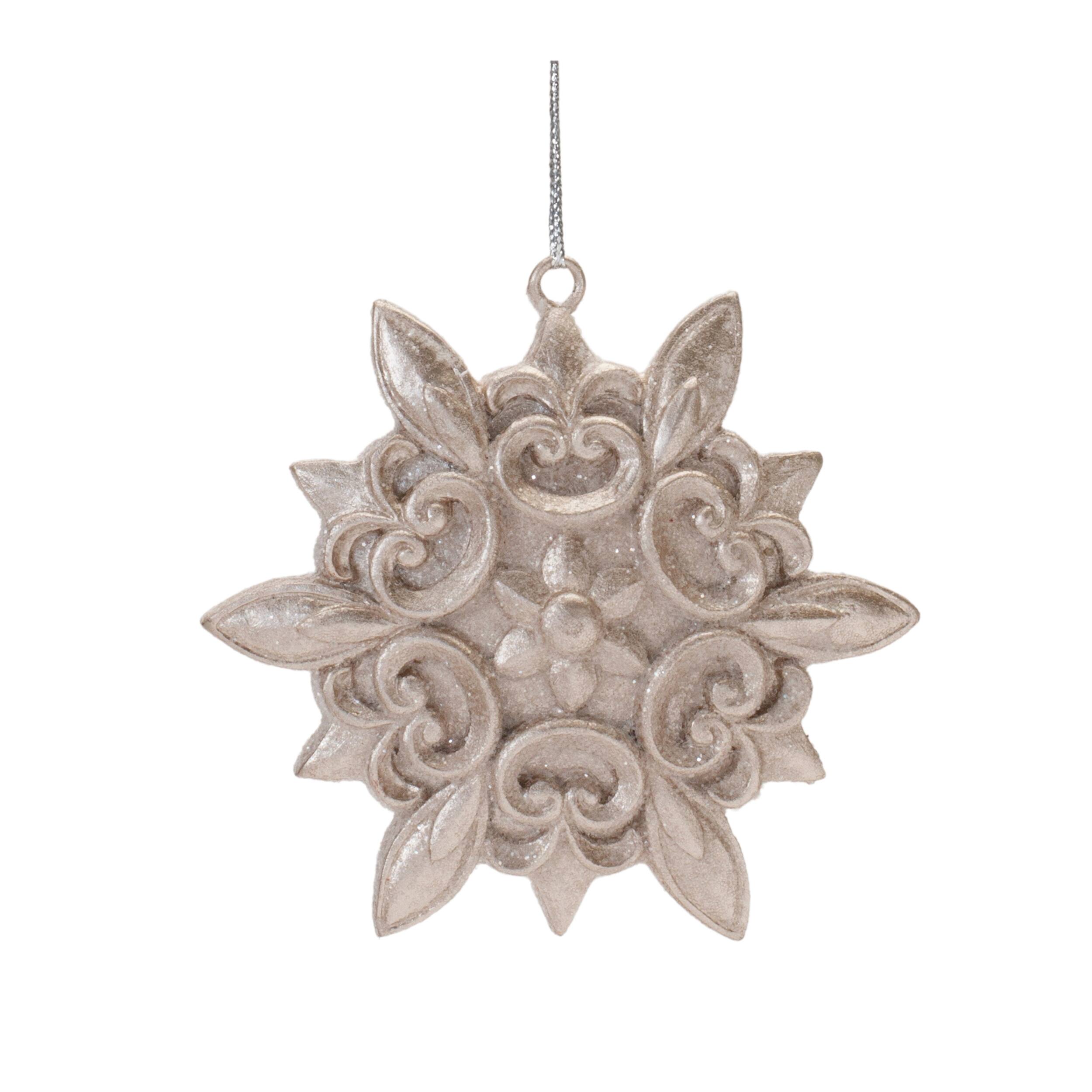 Alt View 2. BreeBe - Ornate Champagne Snowflake Ornament (Set of 12) - Gold, Silver.