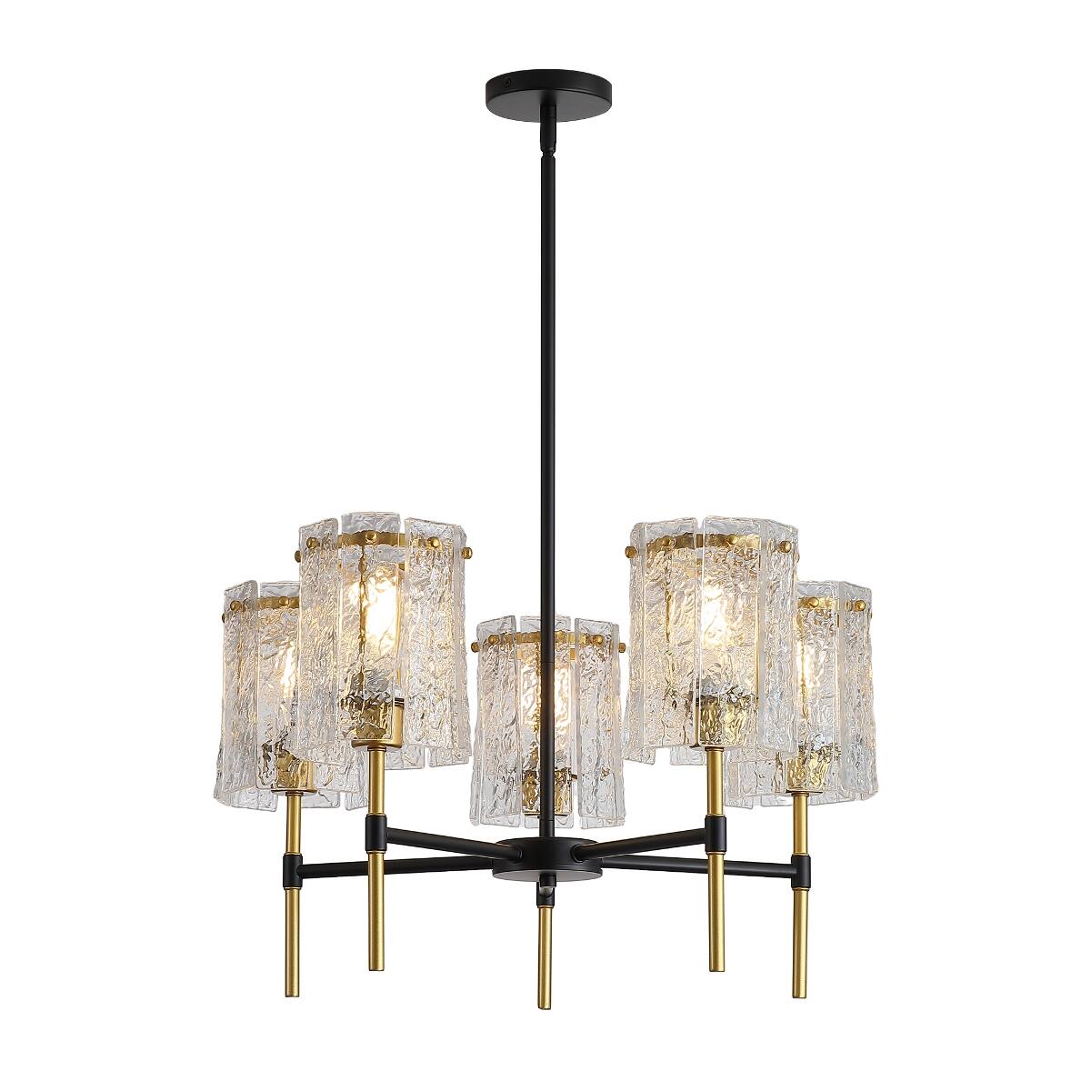Alt View 8. Loheer - Loheer Five Light Black and Gold Chandelier With Textured Glass for Dining Room.