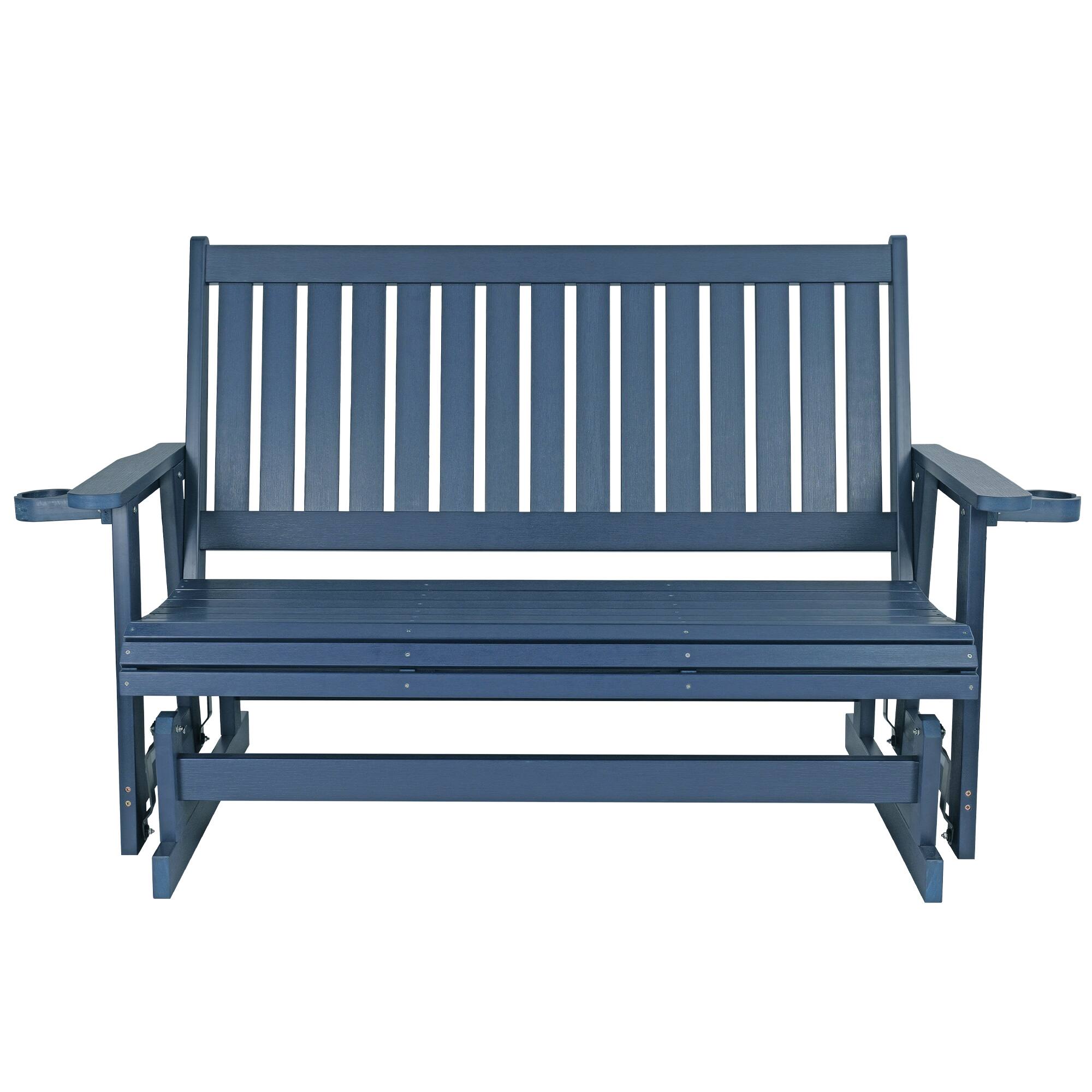 Alt View 4. Fortune Candy - HIPS Patio Glider with Cup Holders, Sturdy & Durablel, All-Weather Resistant, for Outdoor, Porch, Patio（3-Seater） - Navy Blue.