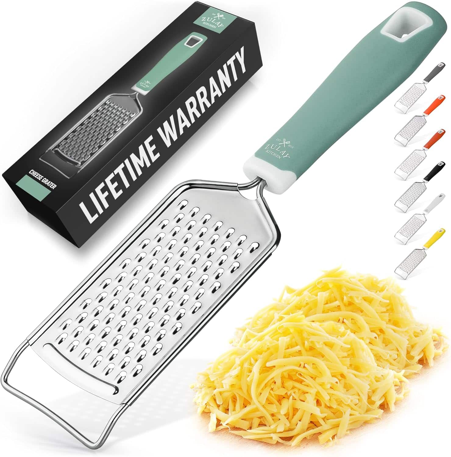 Zulay Kitchen - Professional Cheese Grater Stainless Steel - Durable Rust-Proof Metal Lemon Zester Grater With Handle - Mint