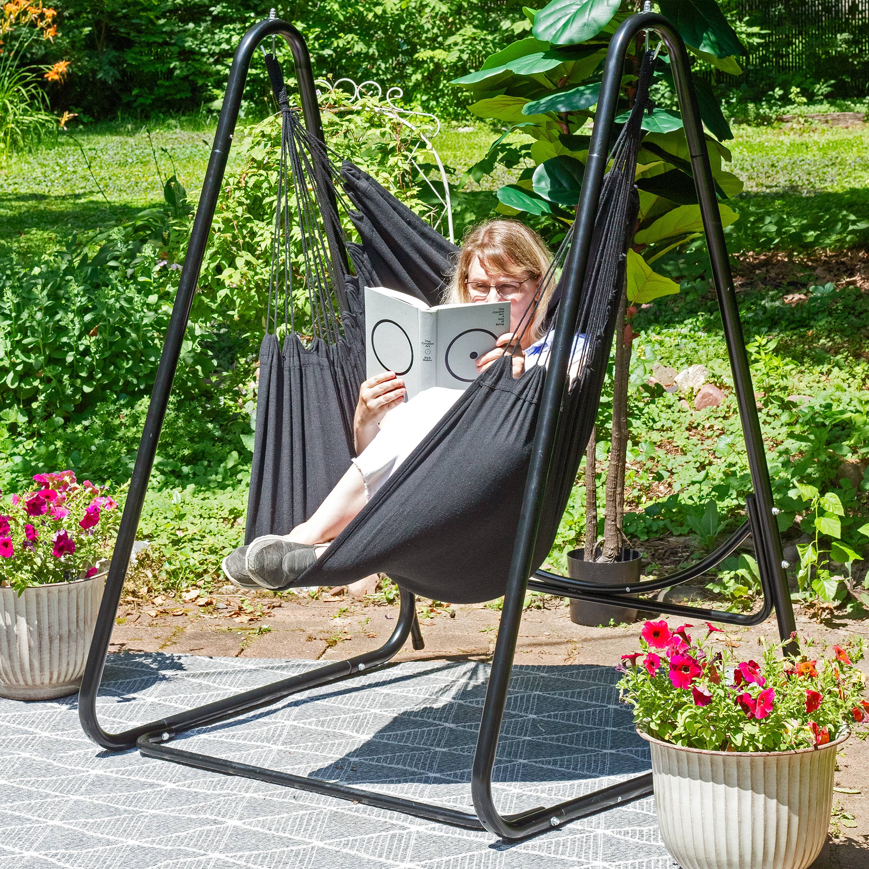 Alt View 8. Sunnydaze - Polycotton Hammock Chair with A-Frame Steel Stand - Black.