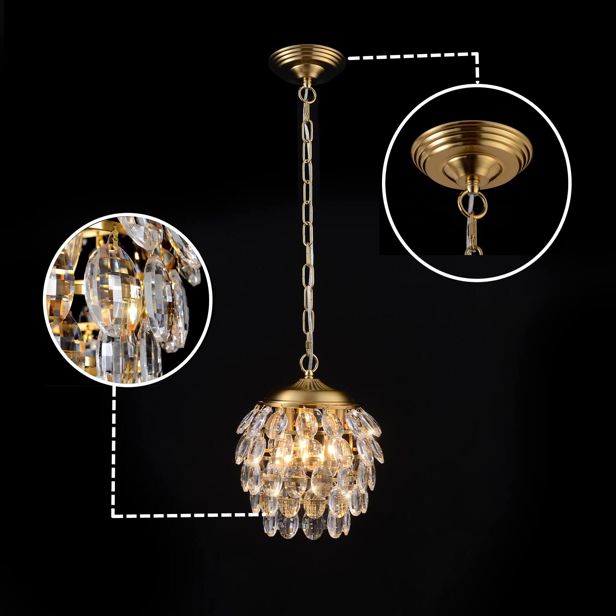 Alt View 7. Siljoy - Pine Cone Shape Crystal Chandelier - Gold.