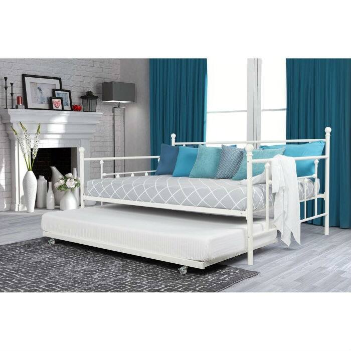 Angle. Hivvago - Hivvago Full size Metal Daybed with Twin Roll-out Trundle Bed - White.