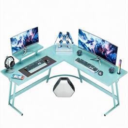 Frangdom - 51 Inch L Shaped Gaming Desk Corner PC Table with Monitor Riser - blue 51in