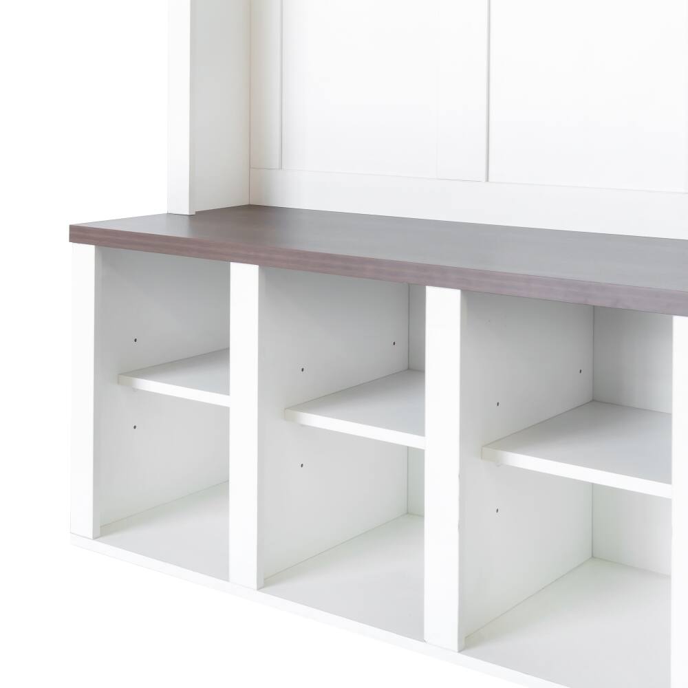 Alt View 10. Loheer - Loheer Farmhouse Wooden Hall Tree 4-in-1 Entryway Shoe Cabinet Walnut Storage Bench - White and Walnut.