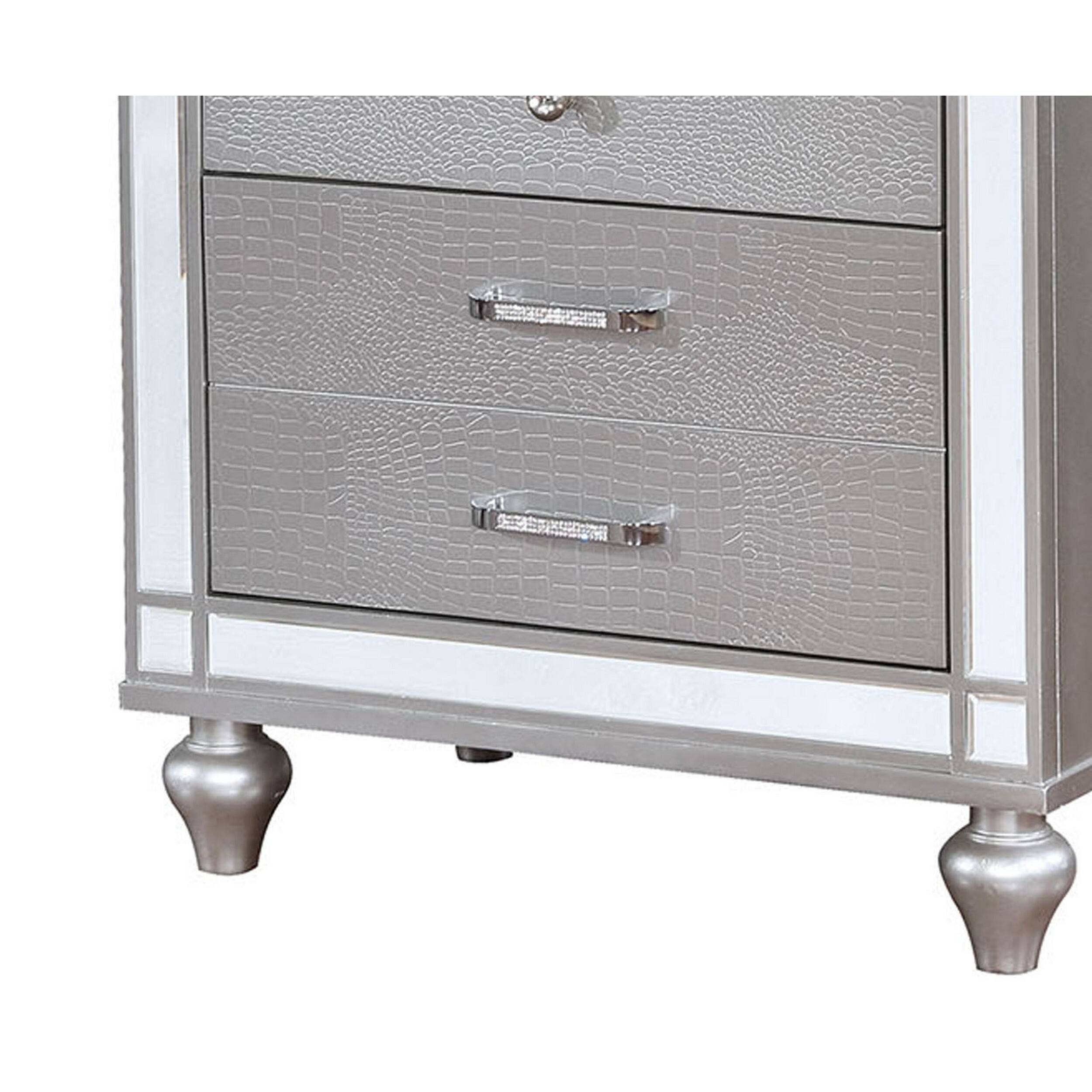 Alt View 2. Manhattan Lane - Three Drawer Solid Wood Nightstand with Mirror Accent Trim Front - Silver.