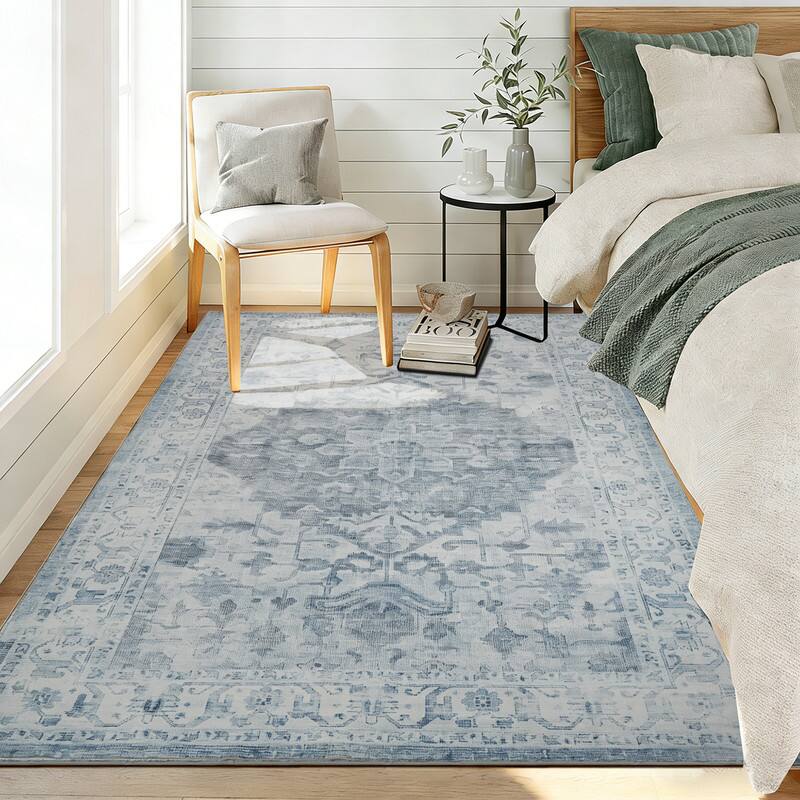 Left. RYHNUYNE - 5x7 Area Rugs Living Room Rug Washable Vintage Boho Rug No Slip Stain Resistant Soft Carpet Indoor Floor Floral Carpets - Painting.