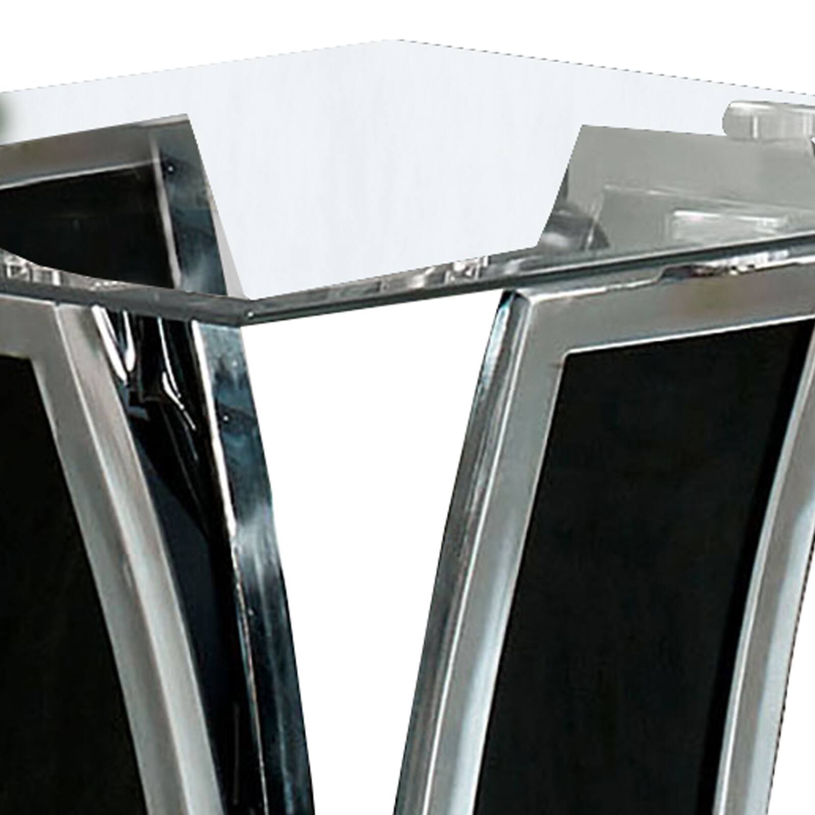 Alt View 3. Manhattan Lane - Chrome Trim Flared Base End Table with Glass Top - Black and Silver.