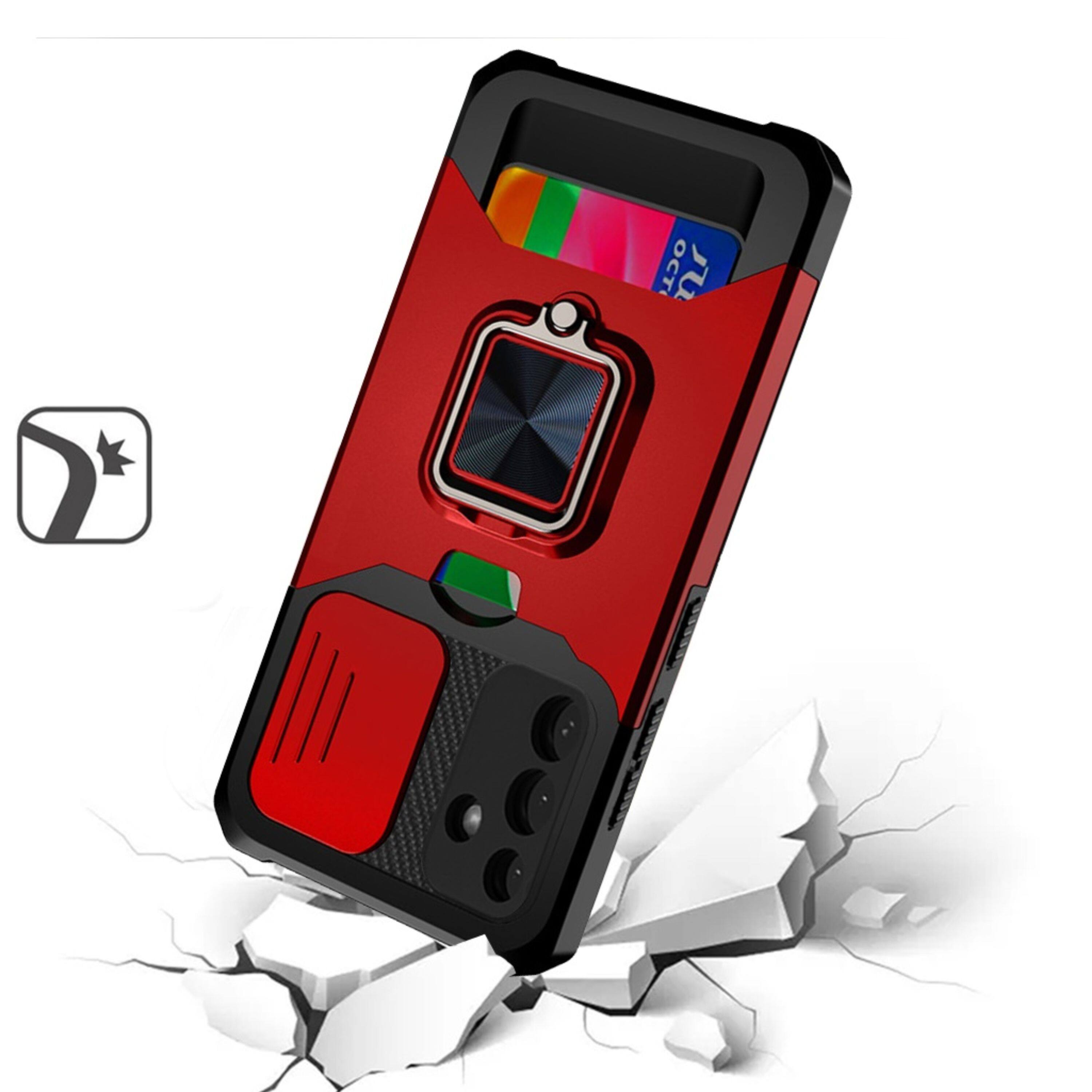 Left. Kitcheniva - Multi-Use Card Magnetic Ring Stand Phone Case With Tempered Glass For Samsung Galaxy S25/S24 Red - Red.