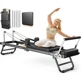 FEIERDUN - Foldable Pilates Reformer, Pilates Machine & Equipment for Home use, Pilates Exercise Equipment with Jump Board - Black
