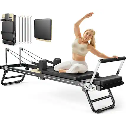 Front. FEIERDUN - Foldable Pilates Reformer, Pilates Machine & Equipment for Home use, Pilates Exercise Equipment with Jump Board - Black.