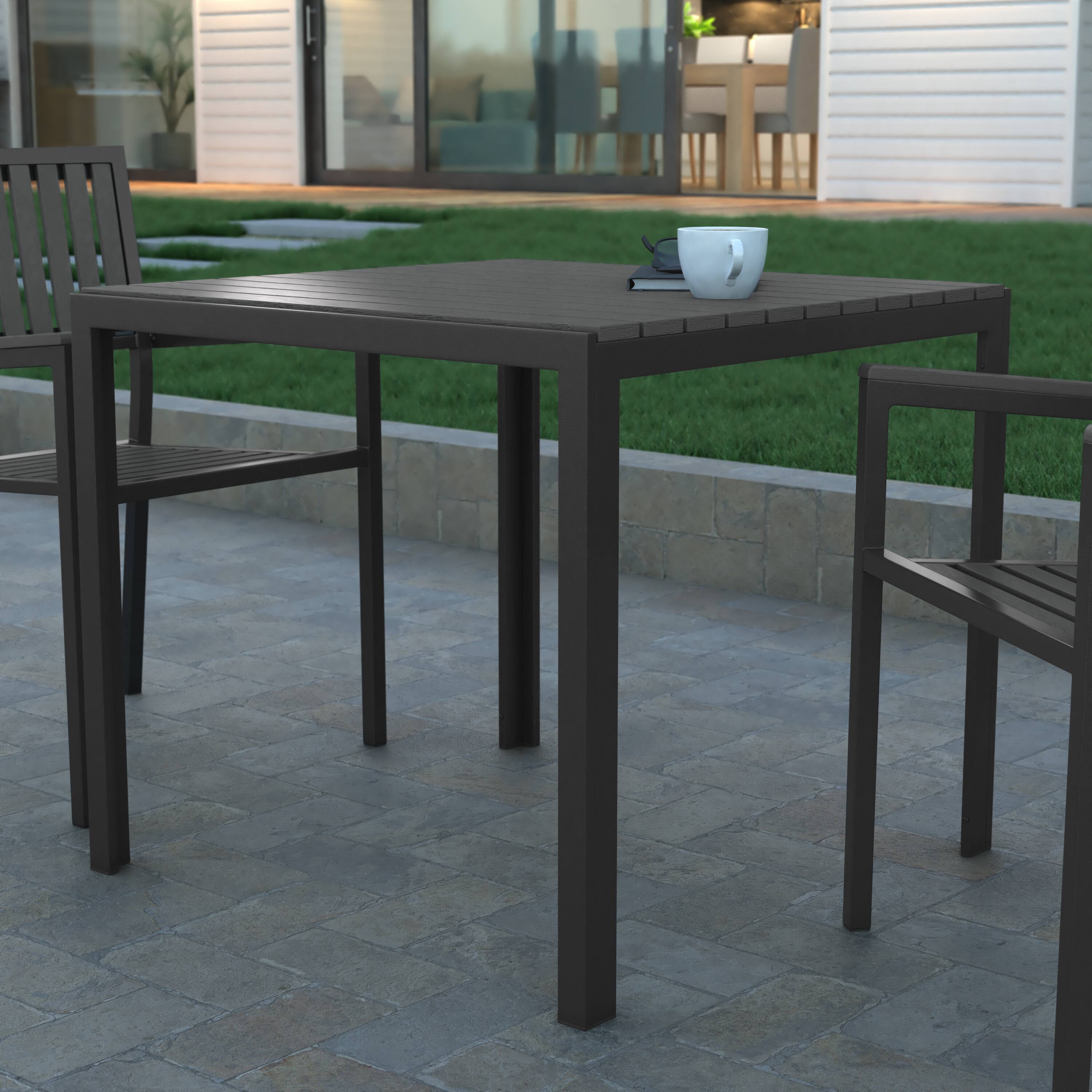 Alt View 4. Emma + Oliver - Hader Modern Weather and Rust Resistant Steel Patio Table with Slatted Polyresin Top for Indoor and Outdoor Use - Black Top/Black Frame.