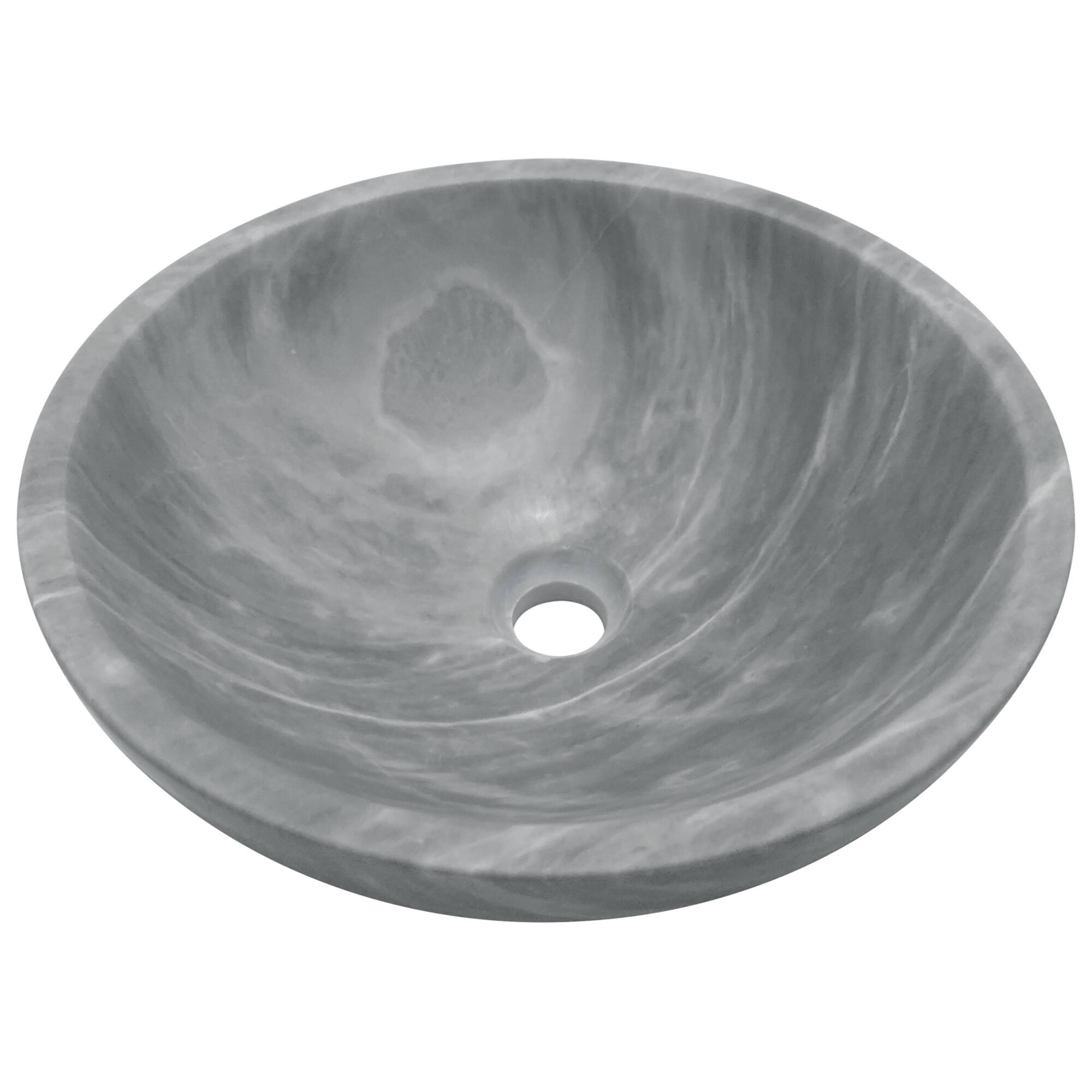 Alt View 6. ELEMENT ACE - Natural Marble Bathroom Vessel Sink with Semi-Polished Surface, Circular Design for Countertop Installation - Gray.