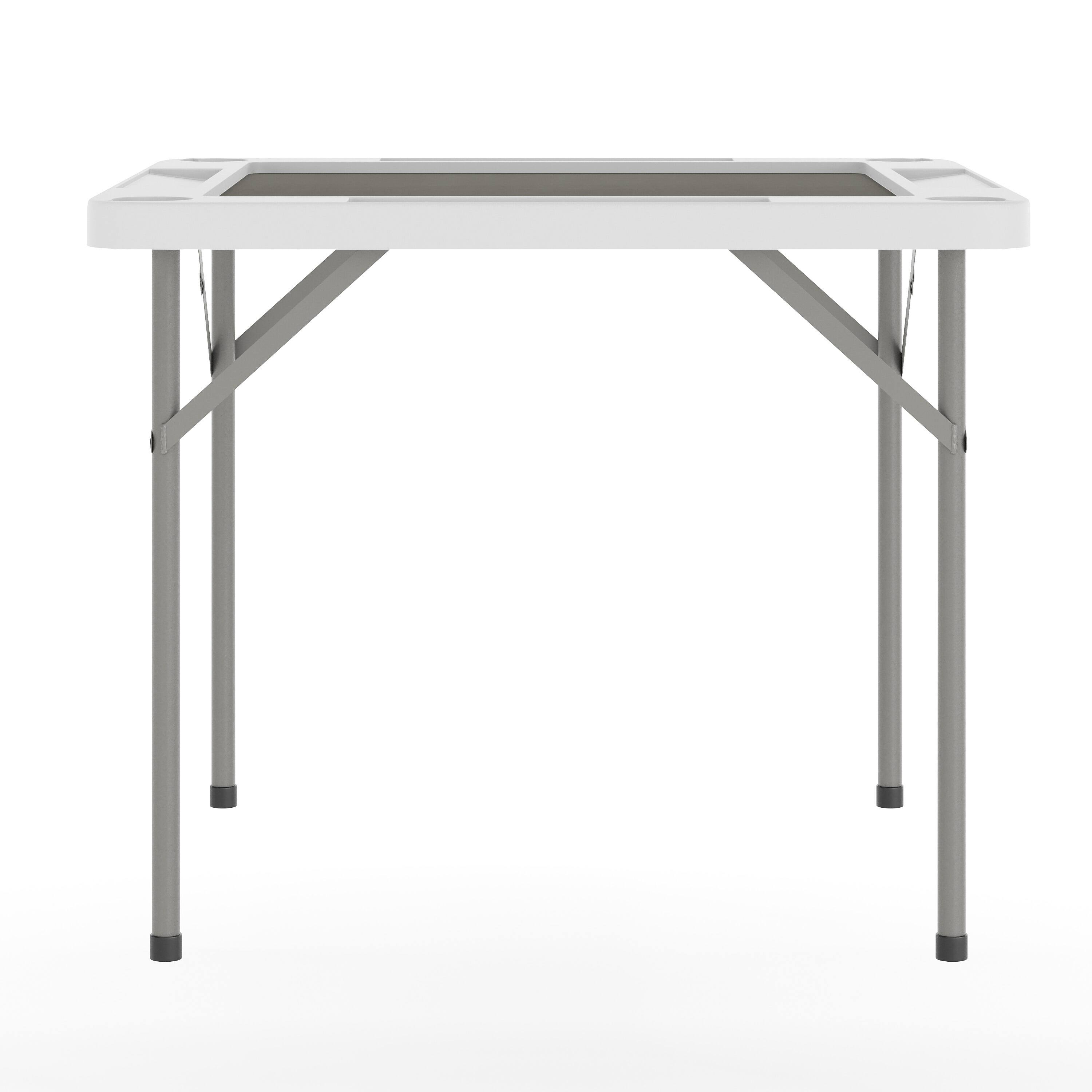 Alt View 4. Emma + Oliver - Tannin 34.5" Square White Folding Card Game Table for 4-Players with a Green Felt Playing Surface and Cup Holders - White Top/Gray Felt Surface.
