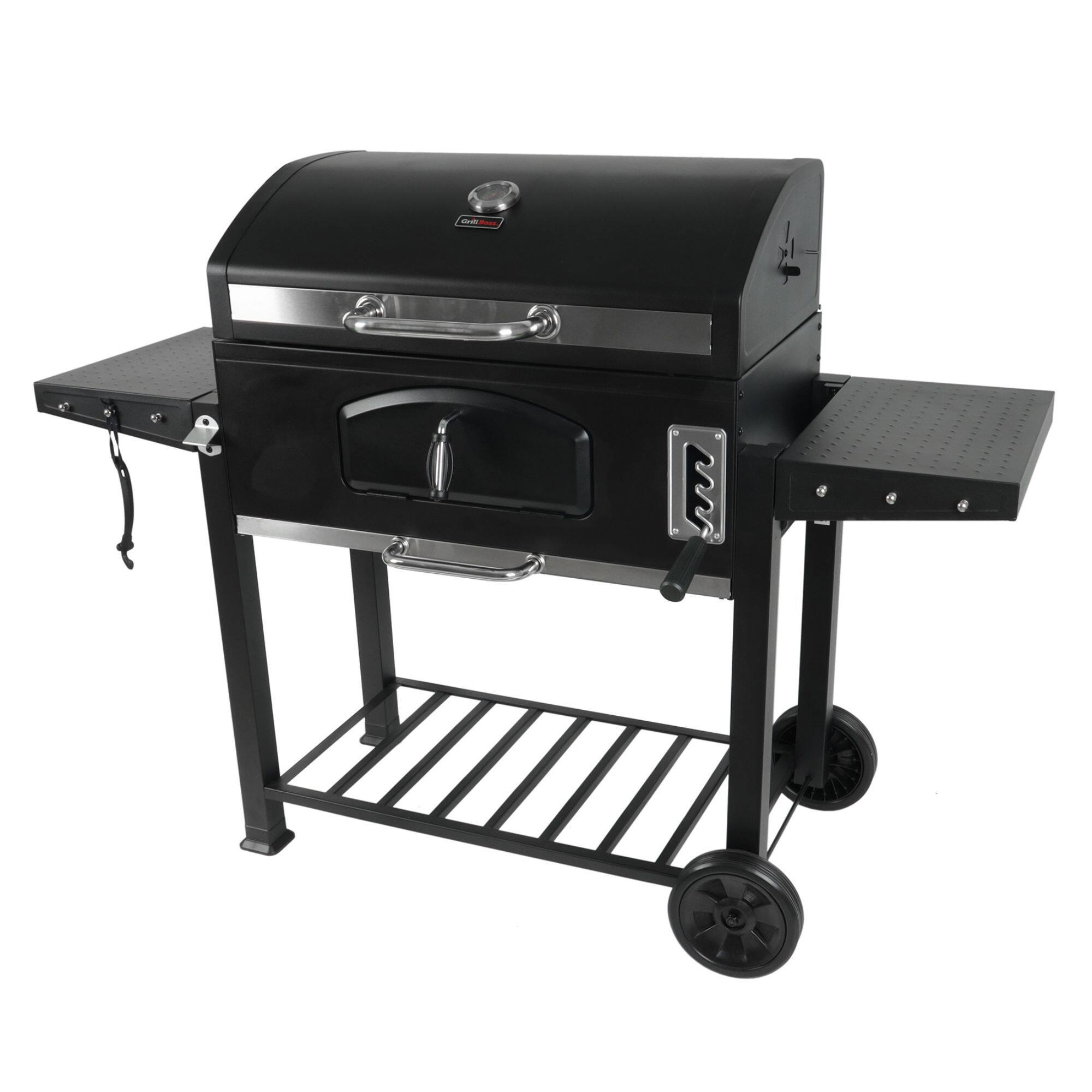 Alt View 4. Grill Boss - Grill Boss 32 Inch Charcoal BBQ Grill, Side Shelves, Built In Thermometer, Black - Black.