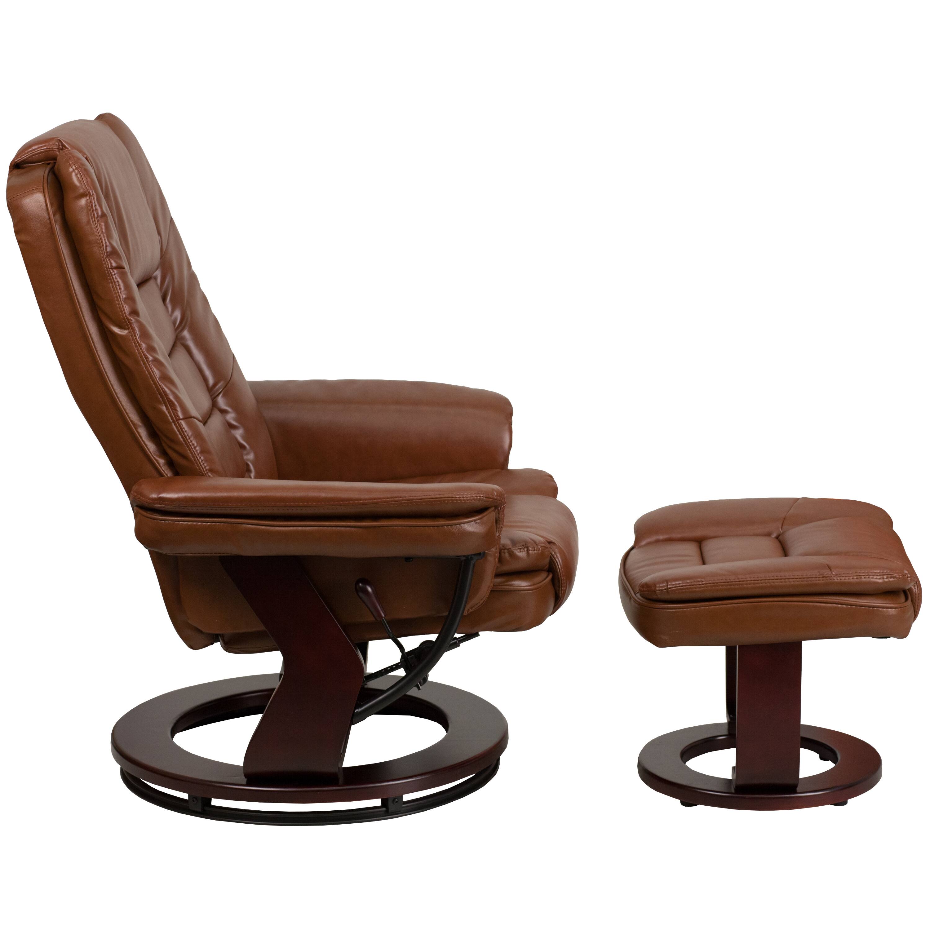 Alt View 5. Emma + Oliver - Multi-Position Stitched Recliner & Ottoman with Swivel Base - Brown Vintage.