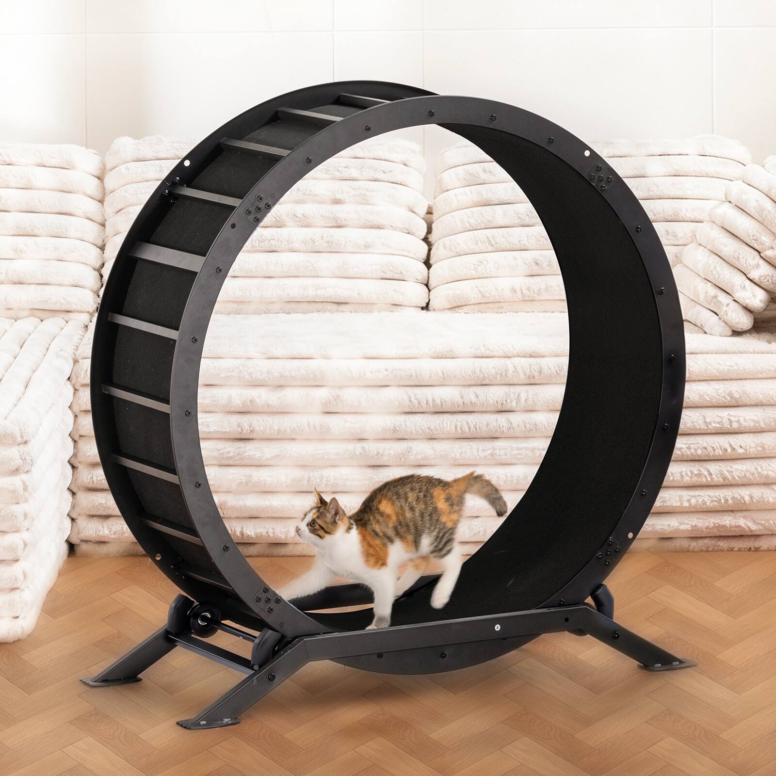 Alt View 5. CloudRest Pro - Cat Wheels 40" Diameter Large Cat Exercise Wheel for Indoor Cats Cat Treadmill Ultra-Quiet Scroll Wheel - Black.