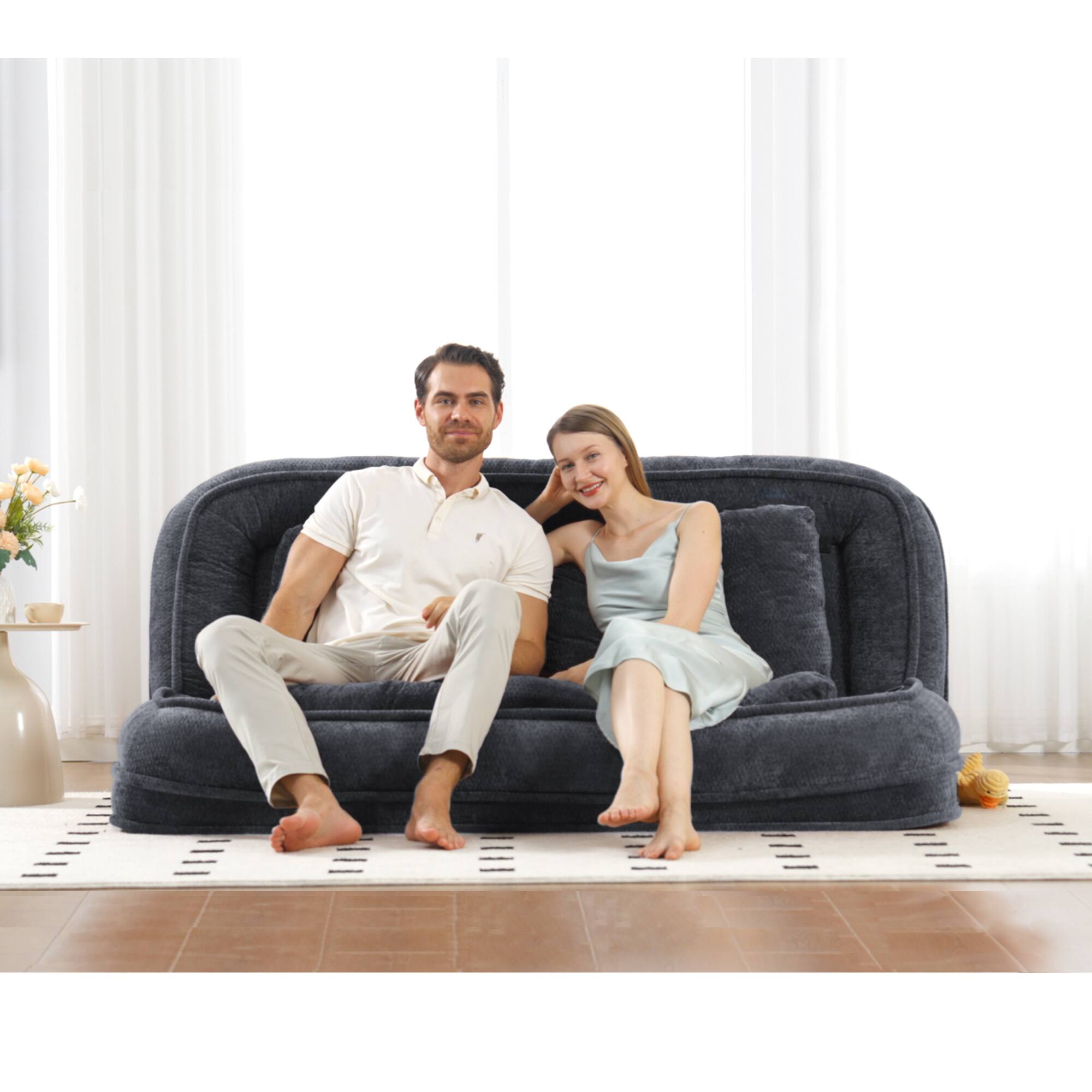 Angle. GOODSILO - Extra Large Convertible Floor Sofa Bed with Adjustable Backrest for Comfortable Lounging and Napping - Dark Gray.