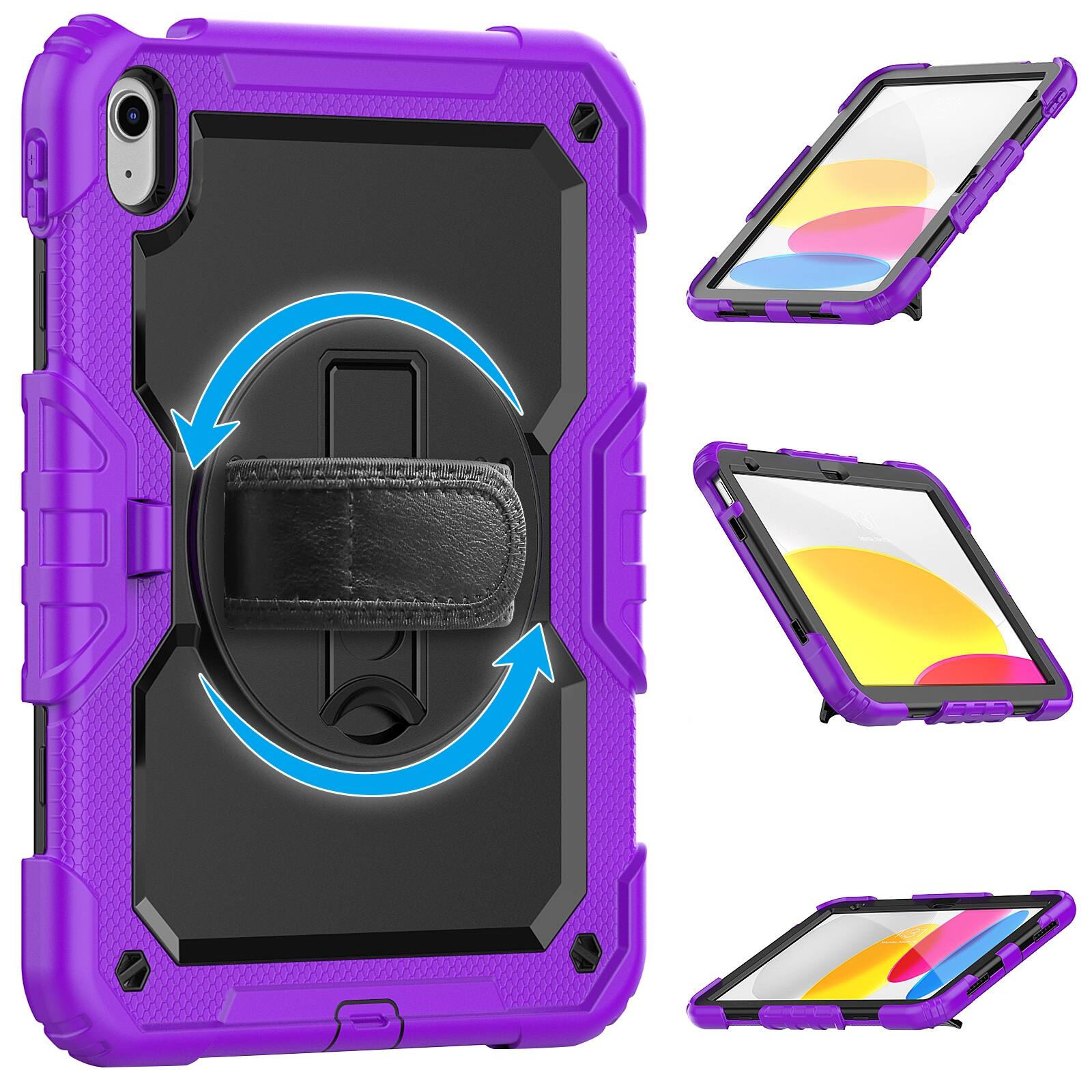Left. UUCOVER - Full Body Case for iPad A16 11-inch 2025/10th Gen Shockproof Built-in Screen Protector Stand Hand/Shoulder Strap Cover - Black+Purple.