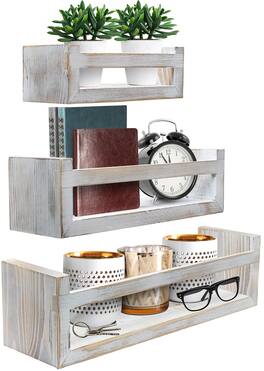 Sorbus - Floating Shelves - Rustic Floating Book Shelves Wall Mount Wooden Hanging Ledge Storage - Gray