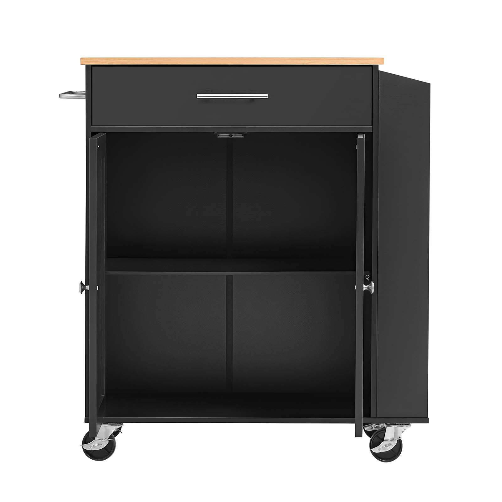 Alt View 5. VEVOR - Kitchen Island Cart with Storage, 31.3 in Wide Mobile Rolling Storage Island on Swivel Wheels, with Drawer - Black.
