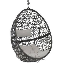 Sunnydaze - Black Resin Wicker Hanging Egg Chair with Cushions - Gray