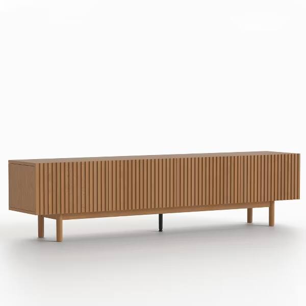 Alt View 4. luck idea - 86.6" Fluted Wood TV Stand for TV Up to 90", Mid-Century Walnut Media Console with Storage Cabinets & Cable Holes - brown.