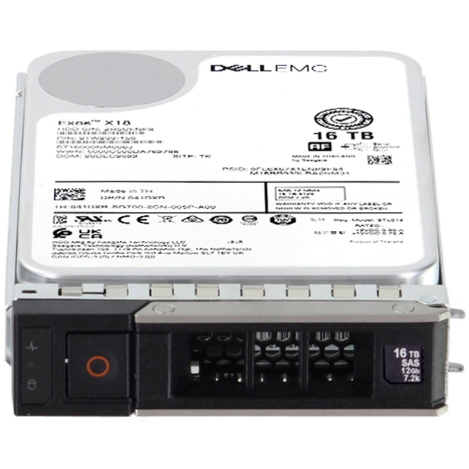 Dell EMC  
E5KX™ X18  
16 TB  
AF +  
16 TB SAS 12Gb 7.2k  
Made in Thailand  
Model: 04102X  
Serial: 04102X  
Warranty Void If Label Removed  
Product of Thailand  
CE  
RoHS  
www.dell.com  
1-800-888-8888  
16 TB SAS 12Gb 7.2k