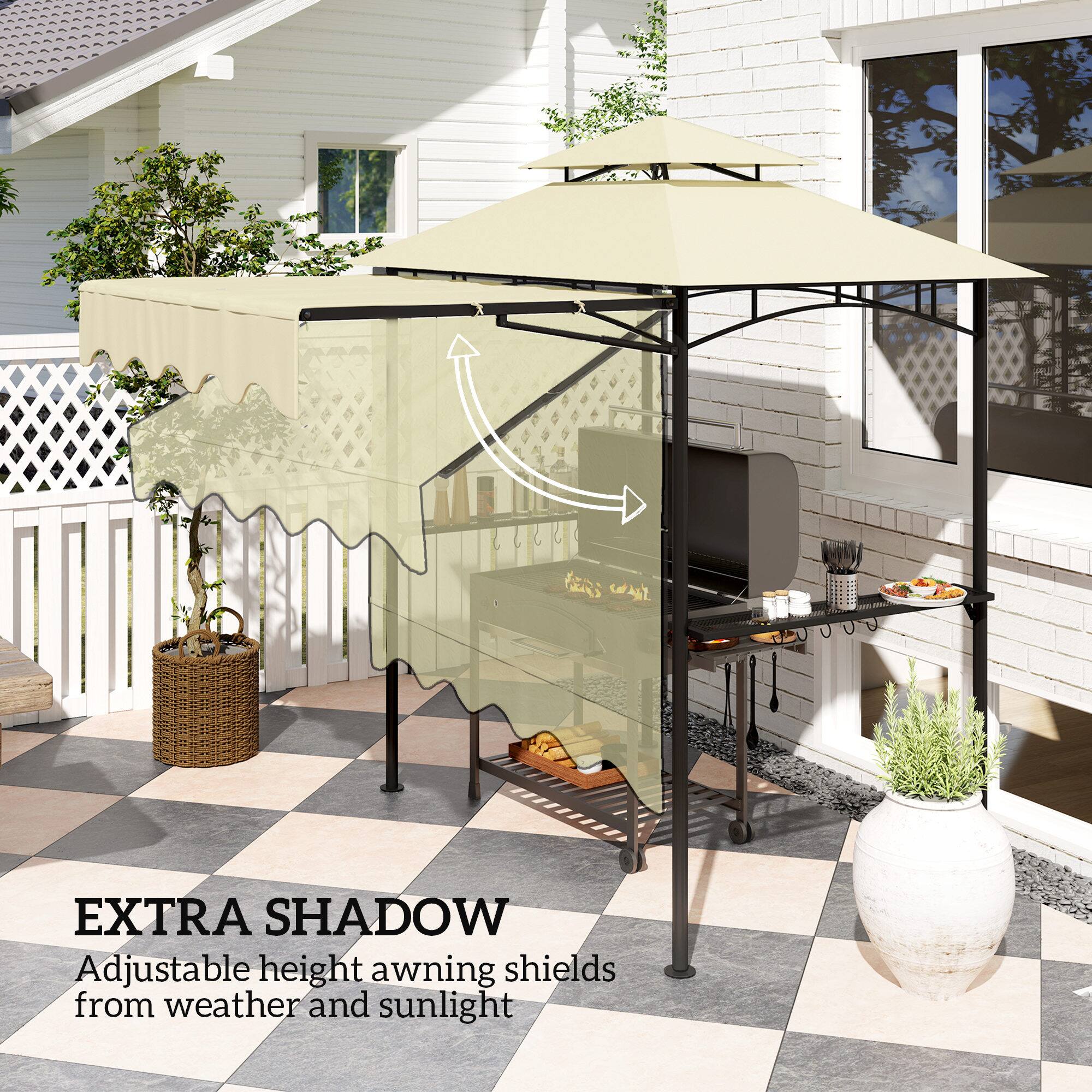 EXTRA SHADOW
Adjustable height awning shields from weather and sunlight