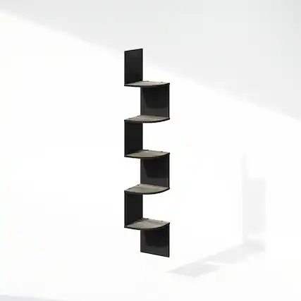Front. Furinno - 5-Tier Floating Corner Shelf, Wall Mount Shelves for Storage and Display - French Oak/Black.