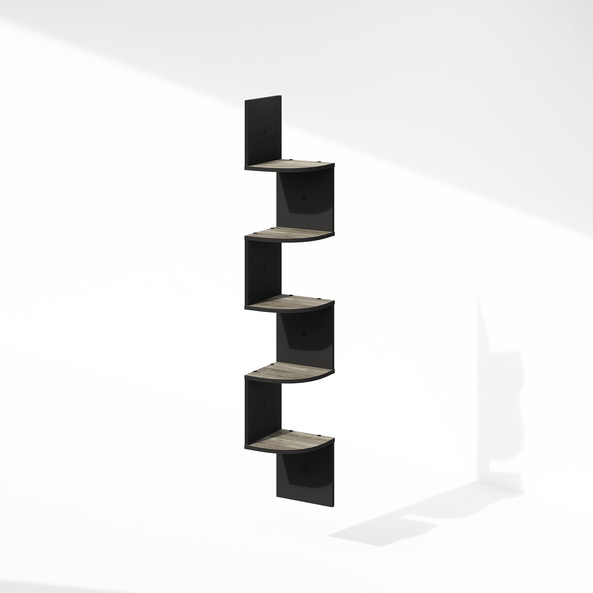 Front. Furinno - 5-Tier Floating Corner Shelf, Wall Mount Shelves for Storage and Display - French Oak/Black.