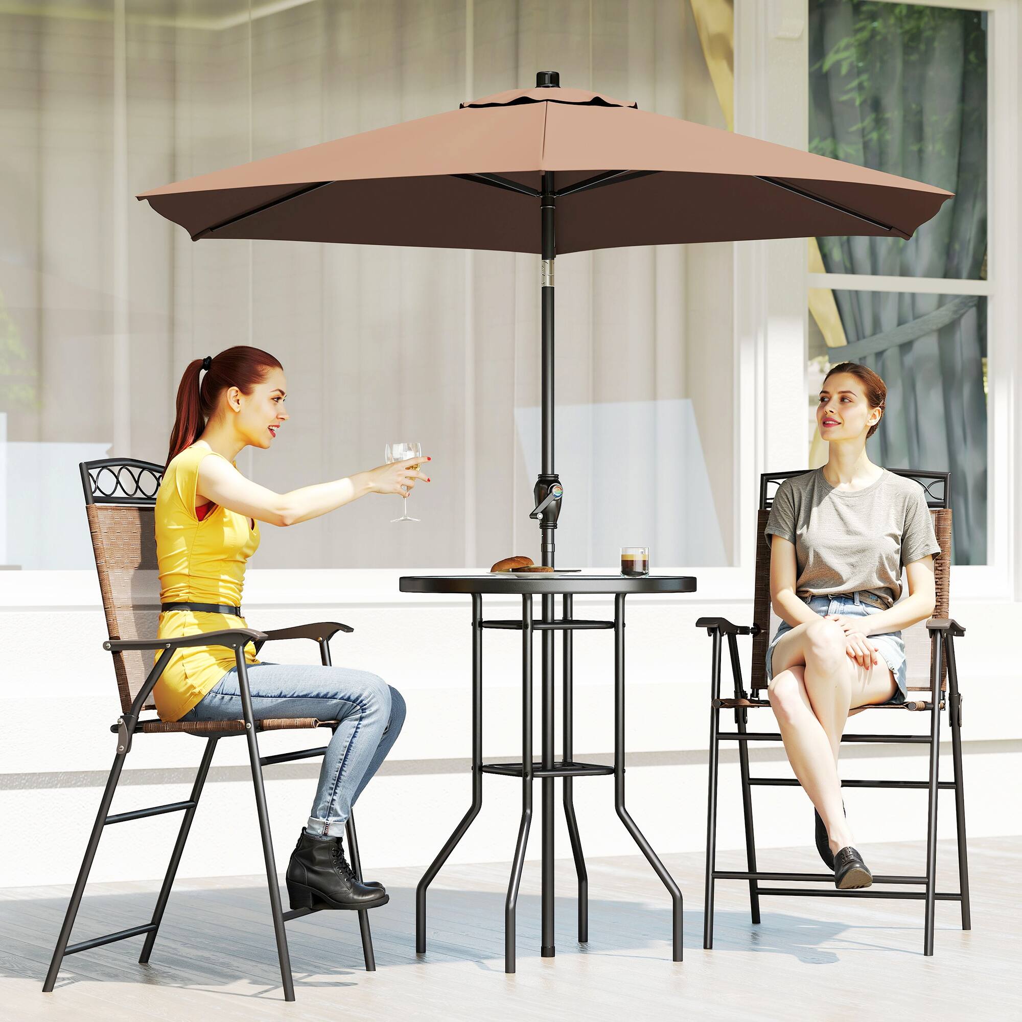 Alt View 8. Outsunny - Outdoor Table and Chairs with Umbrella Set - Brown.