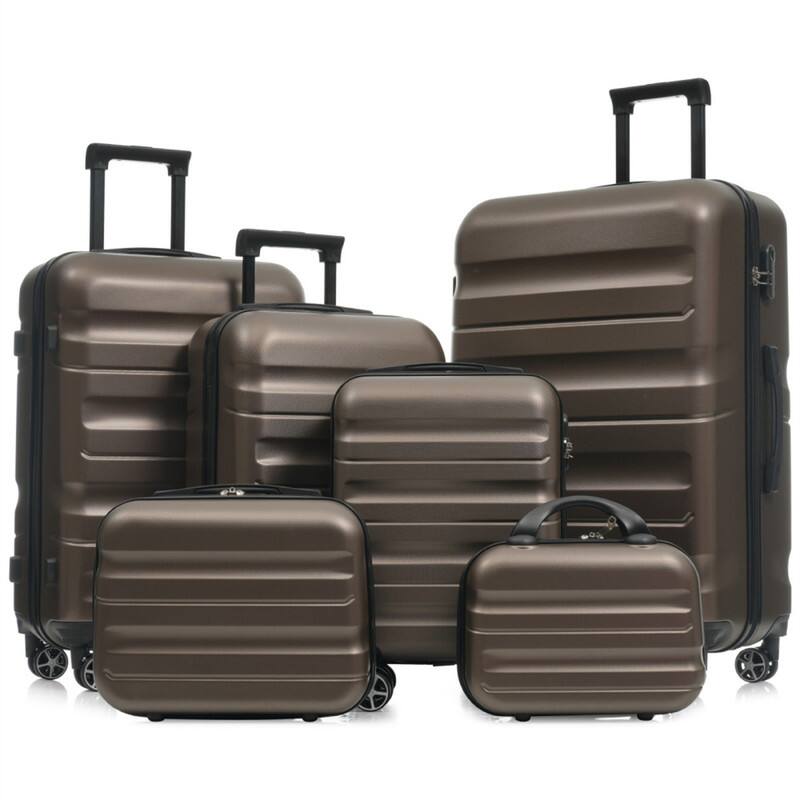 Alt View 4. HTUTWOO - 6-Piece ABS Hardshell Luggage Set - Lightweight & Durable Suitcases,Dual Spinner Wheels,Carry-On & Check-In Sizes,Travel - Brown.