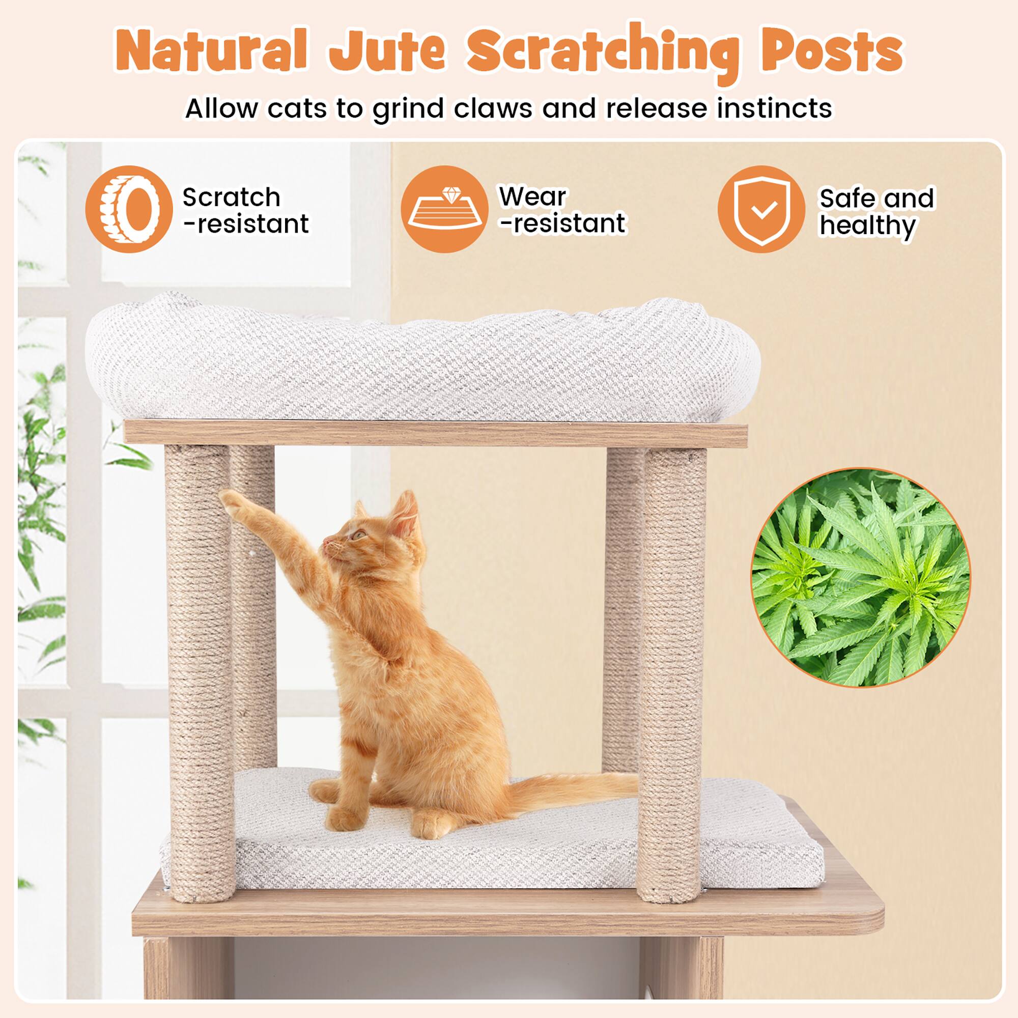 Natural Jute Scratching Posts  
Allow cats to grind claws and release instincts  

- Scratch-resistant  
- Wear-resistant  
- Safe and healthy