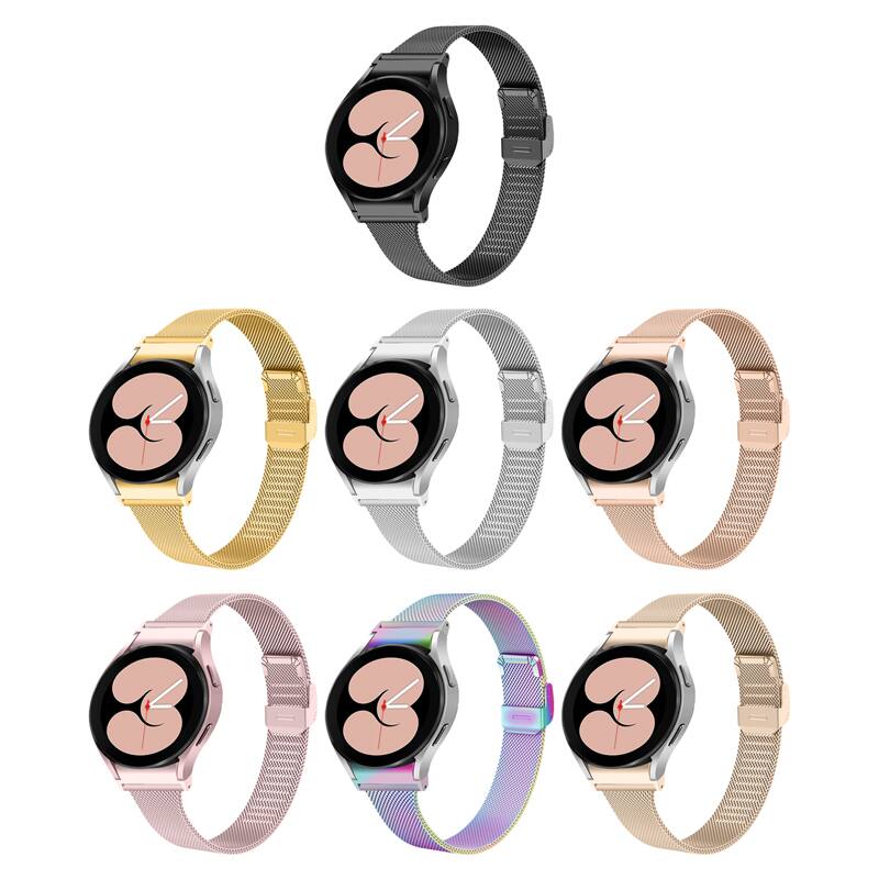 Left. StrapsCo - Slim Mesh Strap Stainless Steel Watch Band For Samsung Galaxy Watch 7 - Chromatic.