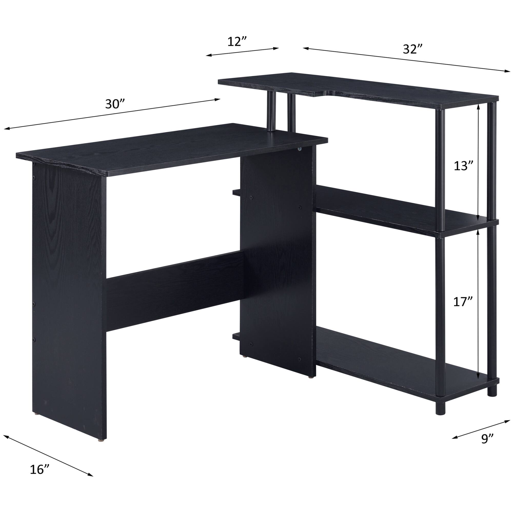 - Length: 30"
- Width: 12"
- Height: 16"
- Top Shelf Depth: 32"
- Shelf Depth: 13"
- Shelf Height: 17"
- Bottom Shelf Depth: 9"
