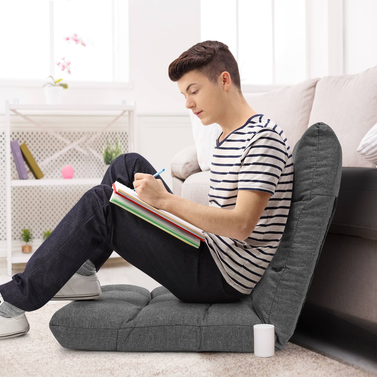 Alt View 3. Gymax - Gymax Adjustable 14-Position Floor Chair Folding Lazy Gaming Sofa Lounge Chair Gray - Gray.