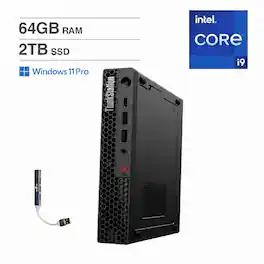 Lenovo - ThinkStation P3 Tiny Workstation Mini Desktop (Intel i9-14900 vPro, T400 4GB, 64GB DDR5, 2TB SSD, Win 11 Pro) - Black