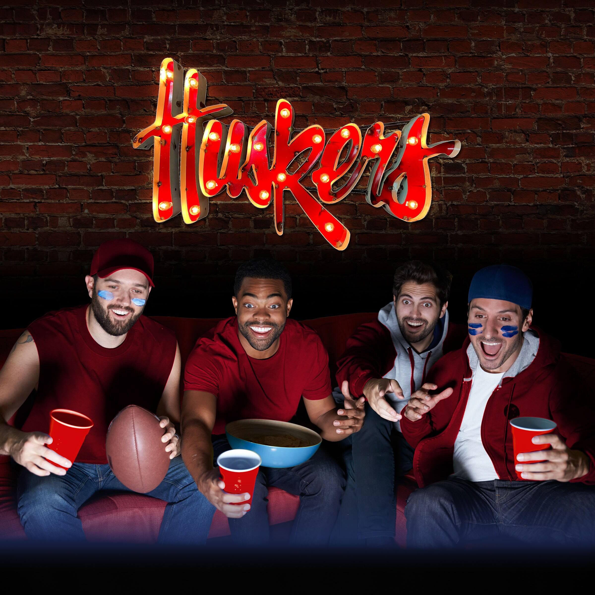 Alt View 2. Imperial - Nebraska Huskers Logo Lighted Recycled Metal Sign - Multicolor.