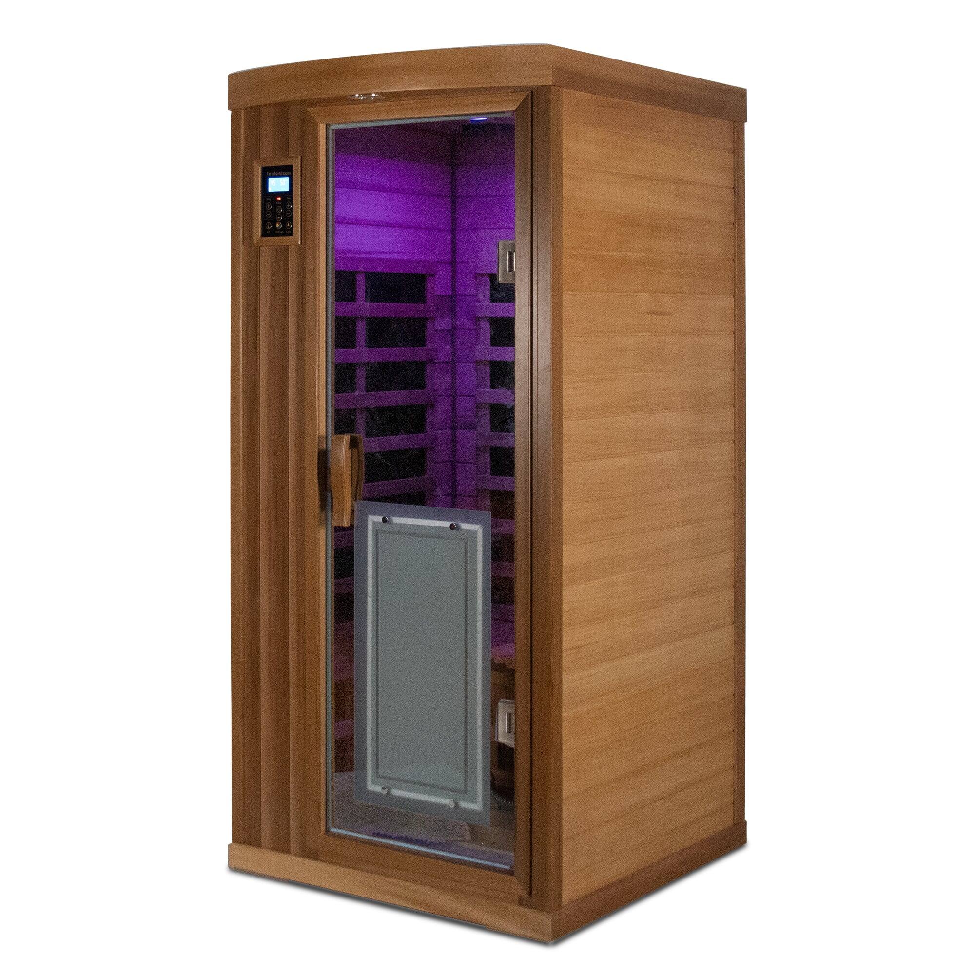 Alt View 7. Boyel Living - Low EMF One-Person Far Infrared Red Cedar Deluxe Indoor Sauna with Bluetooth Audio and LED Lighting (Left and Right) - Bean paste red.