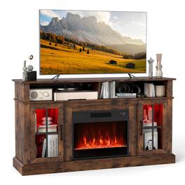 Costway - 58" Fireplace TV Stand with LED Lights Entertainment Center for 65 Inch TV - Rustic Brown