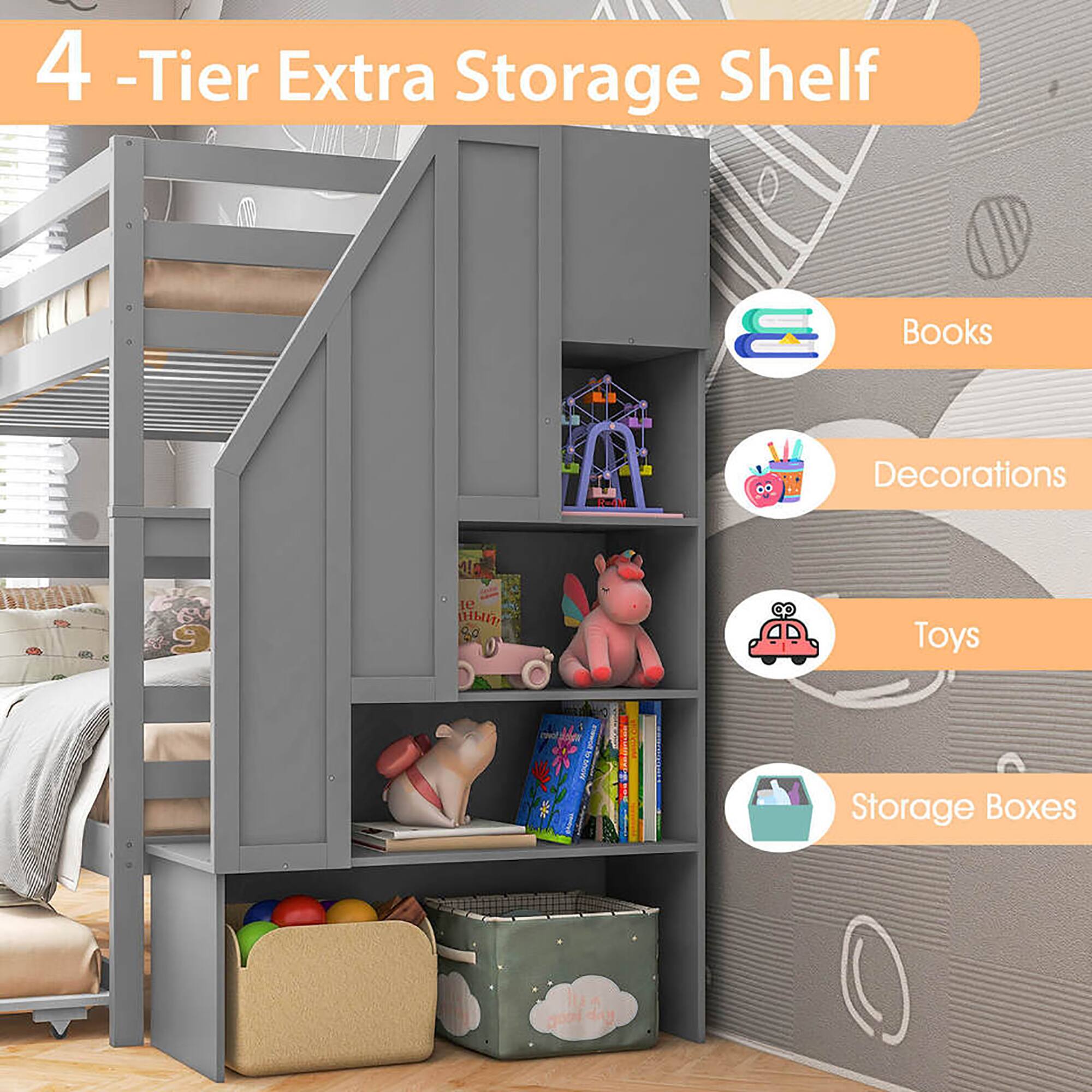 4-Tier Extra Storage Shelf

- Books
- Decorations
- Toys
- Storage Boxes