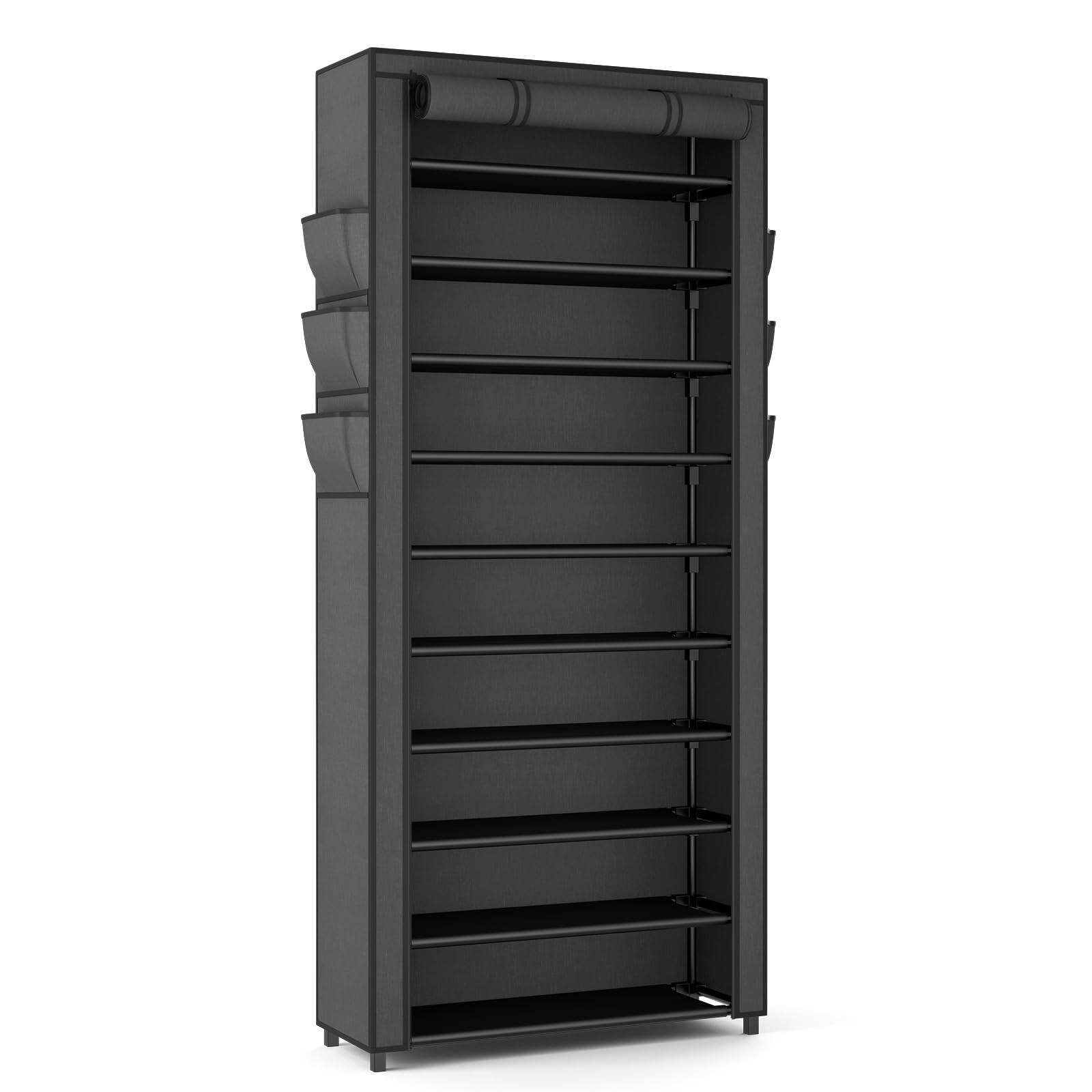 Alt View 7. ThinkLink Electronic - Vertical Narrow Shoe Rack Organizer Tall For Closet Entryway Non-woven Cover Shelf Holds 36- Free Standing - White 10 Tiers.