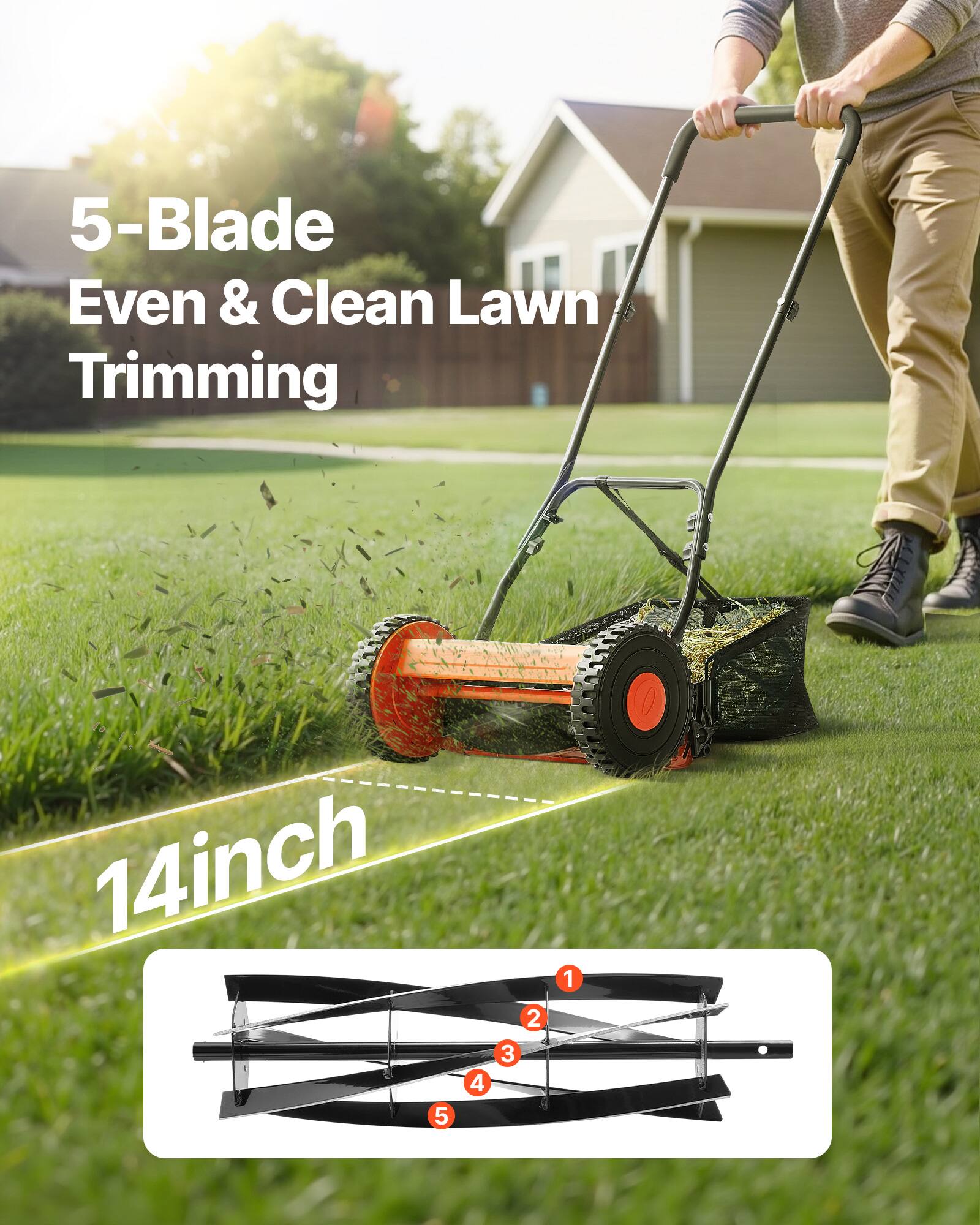 5-Blade Even & Clean Lawn Trimming  
14 inch  

1  
2  
3  
4  
5