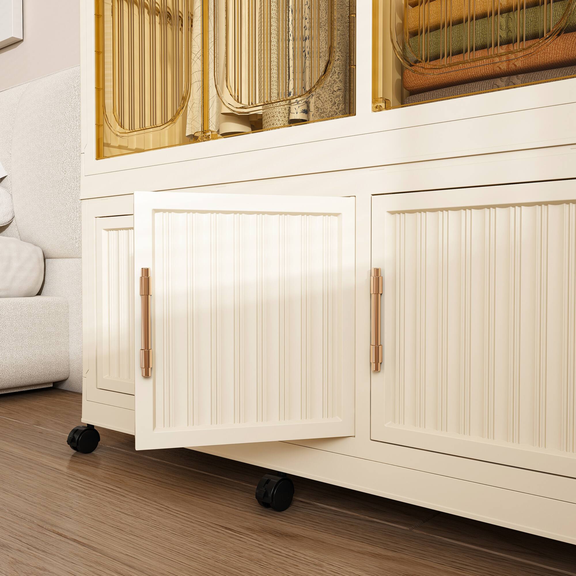 Alt View 9. GOODSILO - Portable Wardrobe Closet Storage Organizer with 9 Magnetic Doors, 9 Cubes and 2 Hanging Rods for Clothes and Accessories - Cream White.