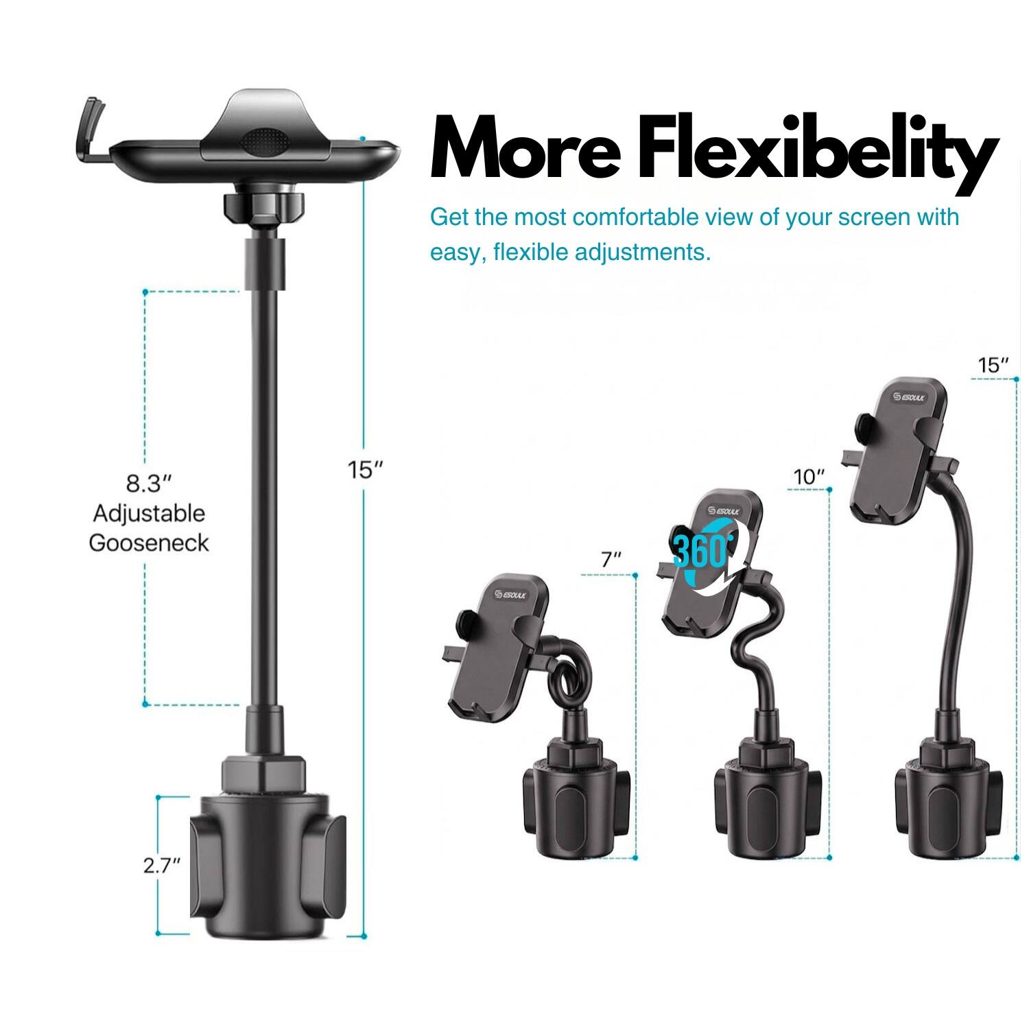 More Flexibility  
Get the most comfortable view of your screen with easy, flexible adjustments.  
15" Adjustable Gooseneck  
8.3"  
7"  
10"  
2.7"  
360°