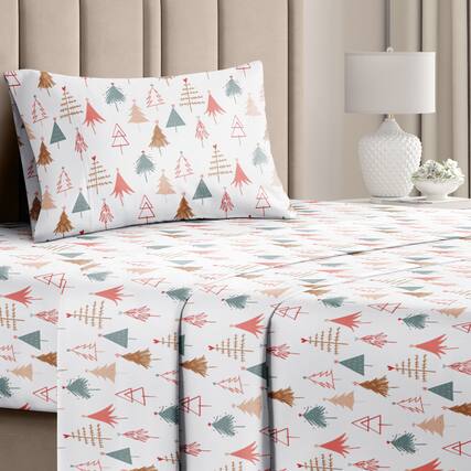 Front. CGK Linens - 4 Piece Christmas Pattern Sheet Set - Soft, Wrinkle-Resistant Holiday Bedding - Twin - Christmas Trees Multicolor.