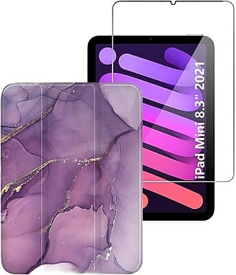 SaharaCase - iPad mini A17 Pro & 6th Generation 2021 Protection Bundle, Folio Case with Tempered Glass Screen - Purple