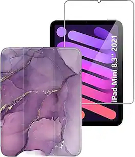 Bundle - SaharaCase - iPad mini A17 Pro & 6th Generation 2021 Protection, Folio Case with Tempered Glass Screen - Purple
