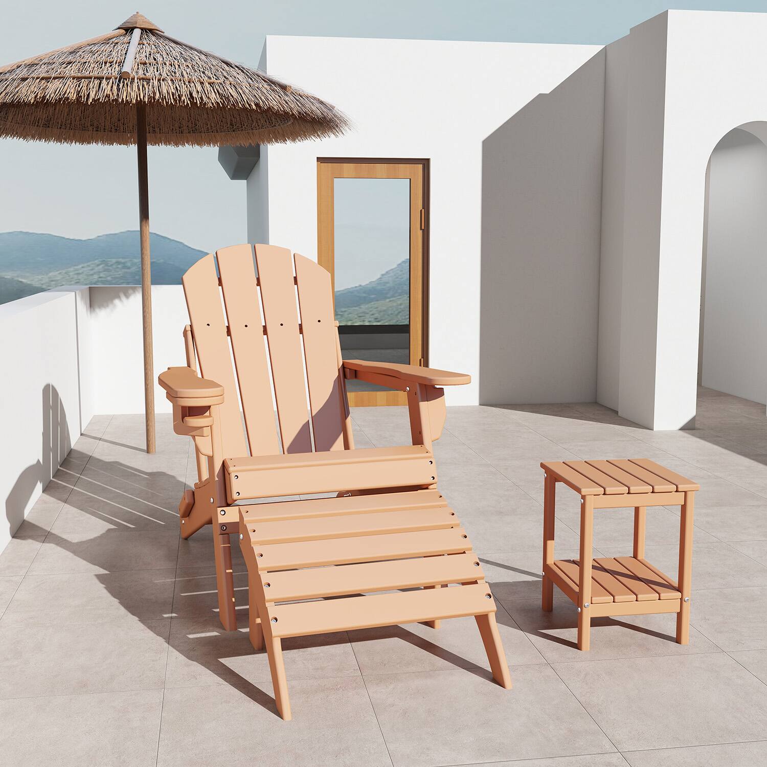 Alt View 1. FODINGHILL - HDPE Adirondack Ottoman, All weather Footrest for Patio & Garden - Teak.